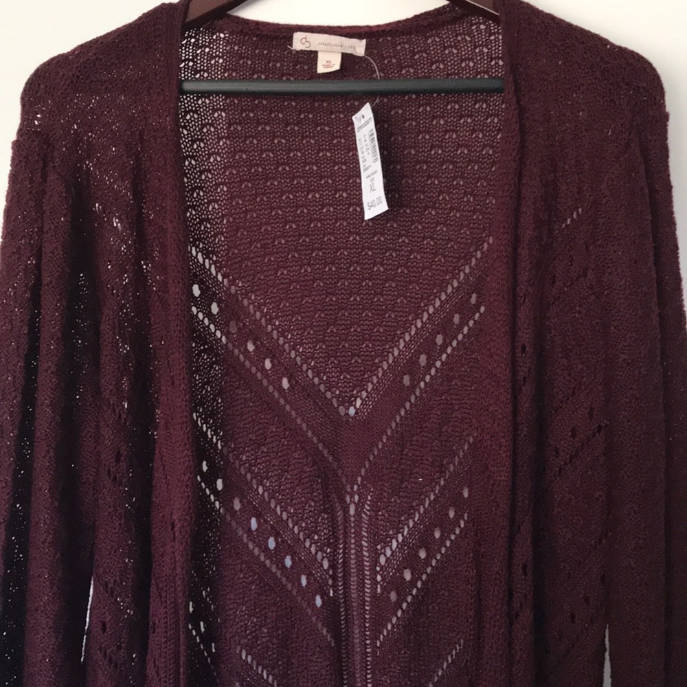 Dress Barn Open-Knit Cardigan in Deep Burgundy